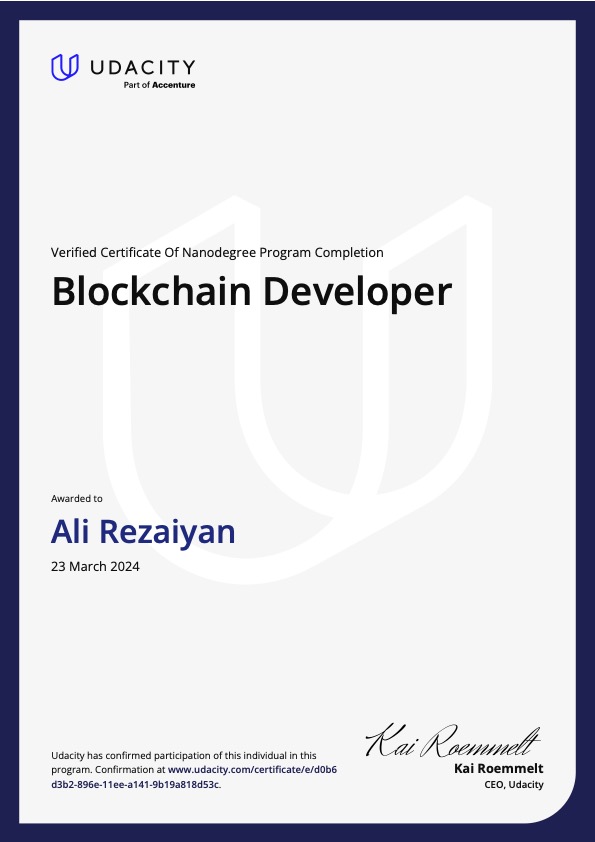 Udacity Blockchain Developer Nanodegree