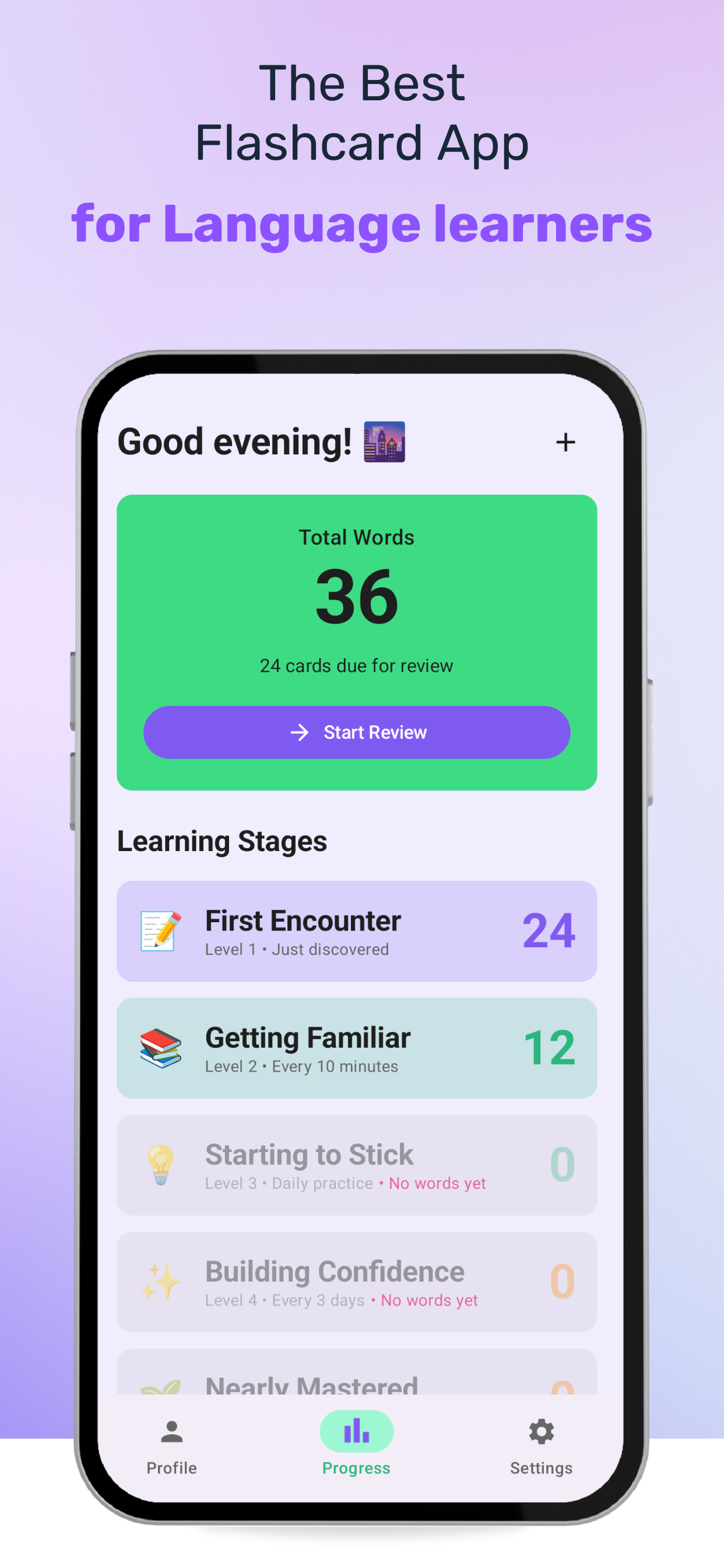 Overview screen with daily stats